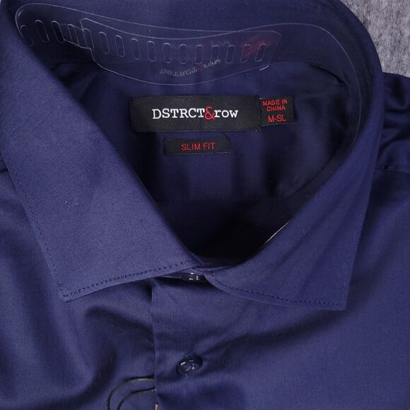 Dstrct & Row Men Dress Shirt Medium Long Sleeve Blue - Picture 2 of 6